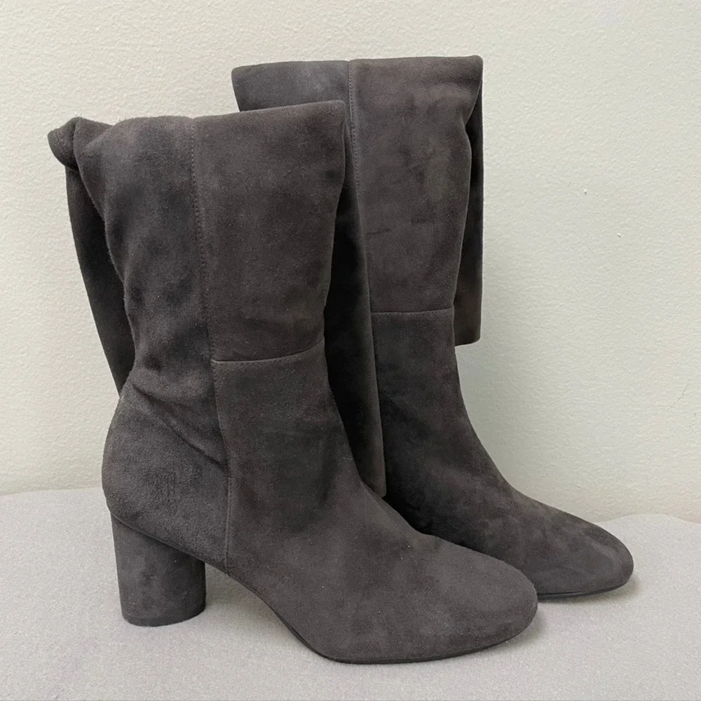 Stuart Weitzman The Eloise 75 Knee High Boots Womens 9 Slate Gray Suede Block